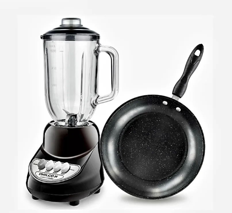 Licuadora Tritux negra Philco 3 funciones, vaso vidrio 1 L + sartén
